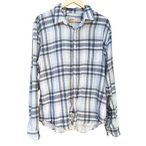 Lucky Brand 100% Cotton Casual Plaid Light Blue Long Sleeve Button Down Shirt